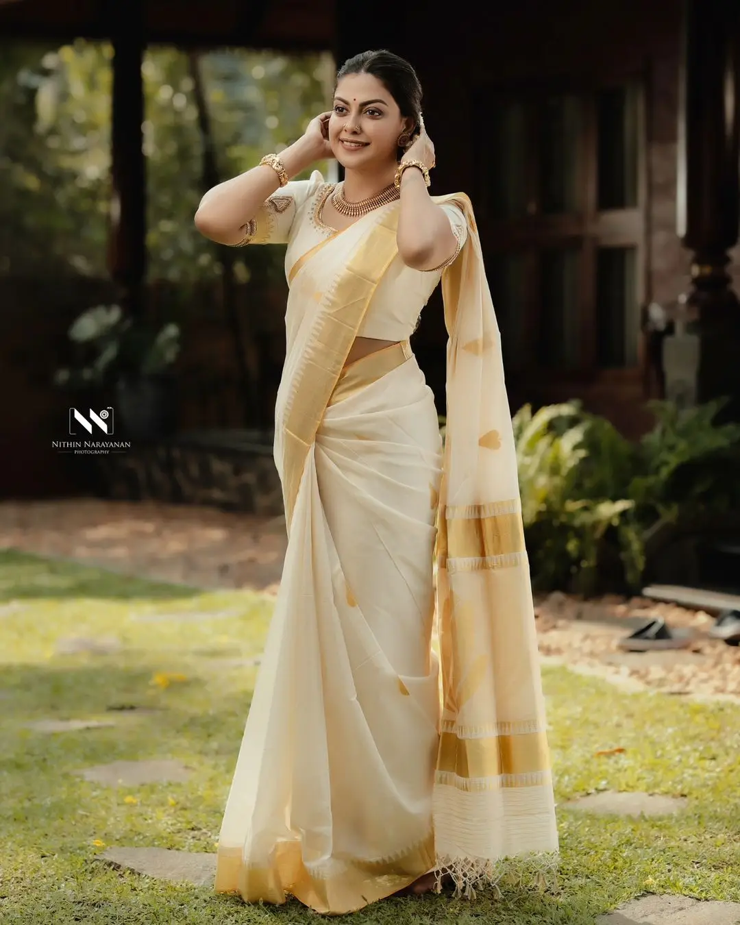 Anusree Nair In South Indian Traditional White Saree Blouse